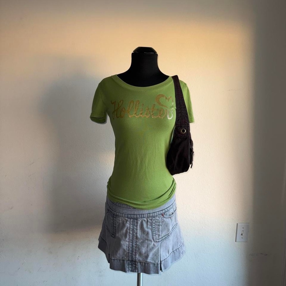 Hollister Y2K Green Glitter Logo Graphic Tee Cute Coquette Vintage 2000s S - Picture 2 of 6